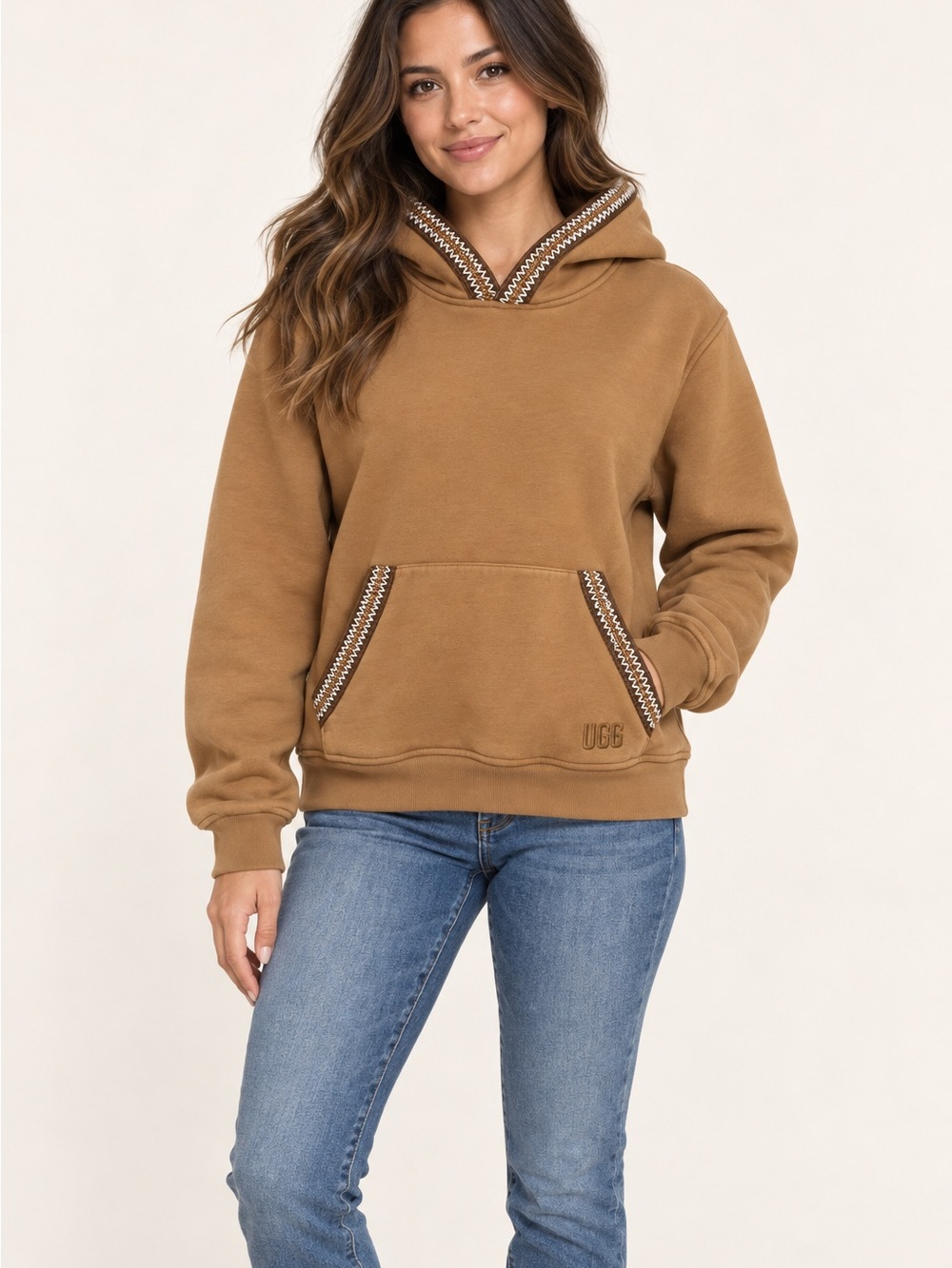 UGG Women's Chestnut Hooded Pullover Sweatshirt with Trim